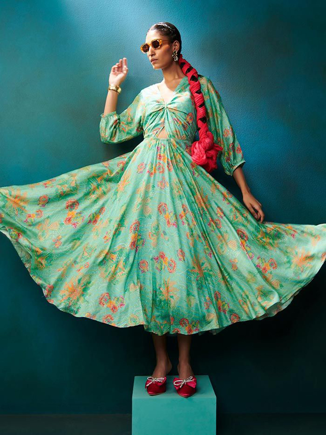 SAUNDH Floral Print A-Line Mini Dress