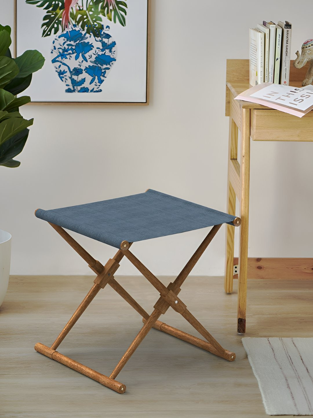 TEAL BY CHUMBAK Blue & Brown Bistro Foldable Stool