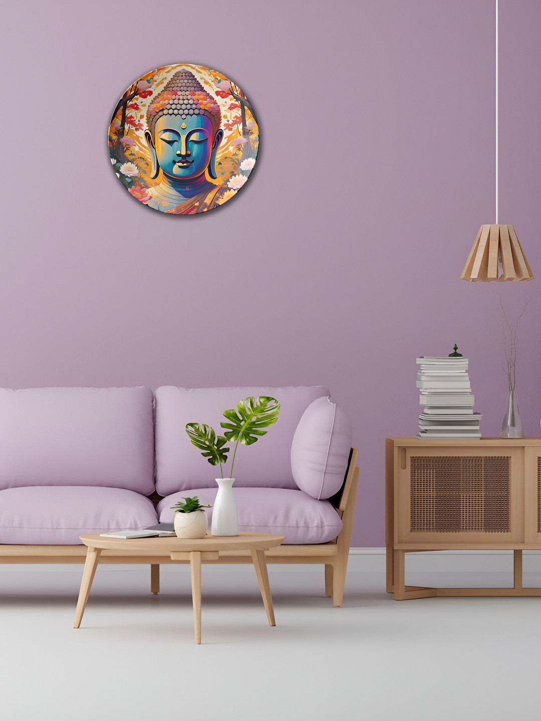 THE QUIRKY HOME Buddha and Flowers Crafted Ceramics Matte Hanging Hall Wall Plates-10In