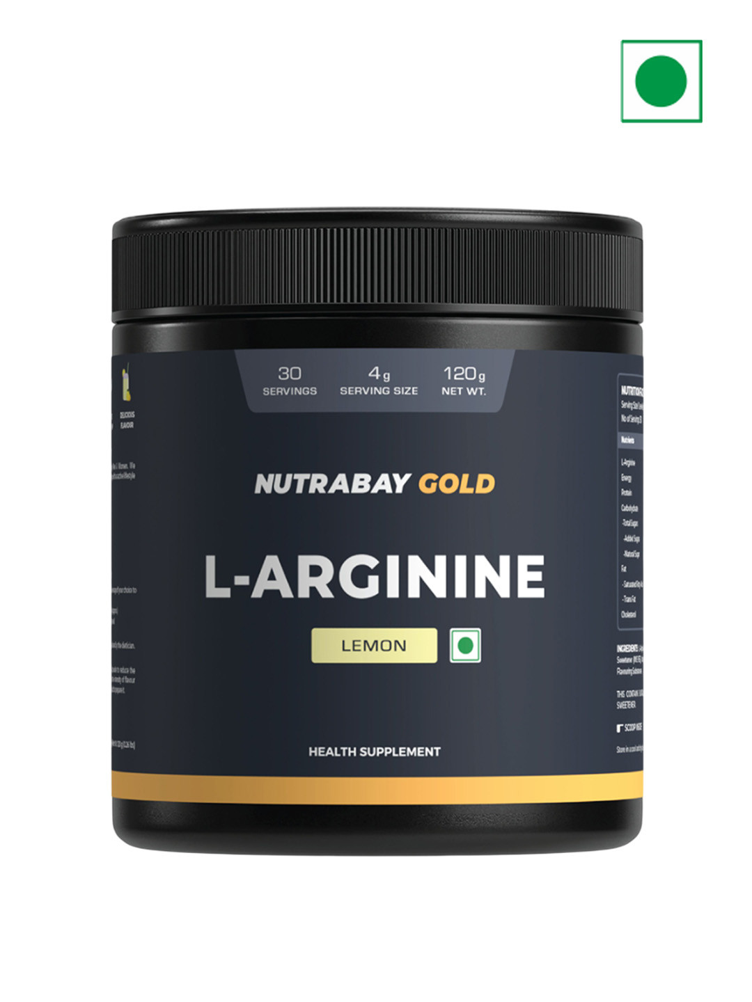 Nutrabay Gold L-Arginine Supplement Powder - 120 g Lemon Flavor