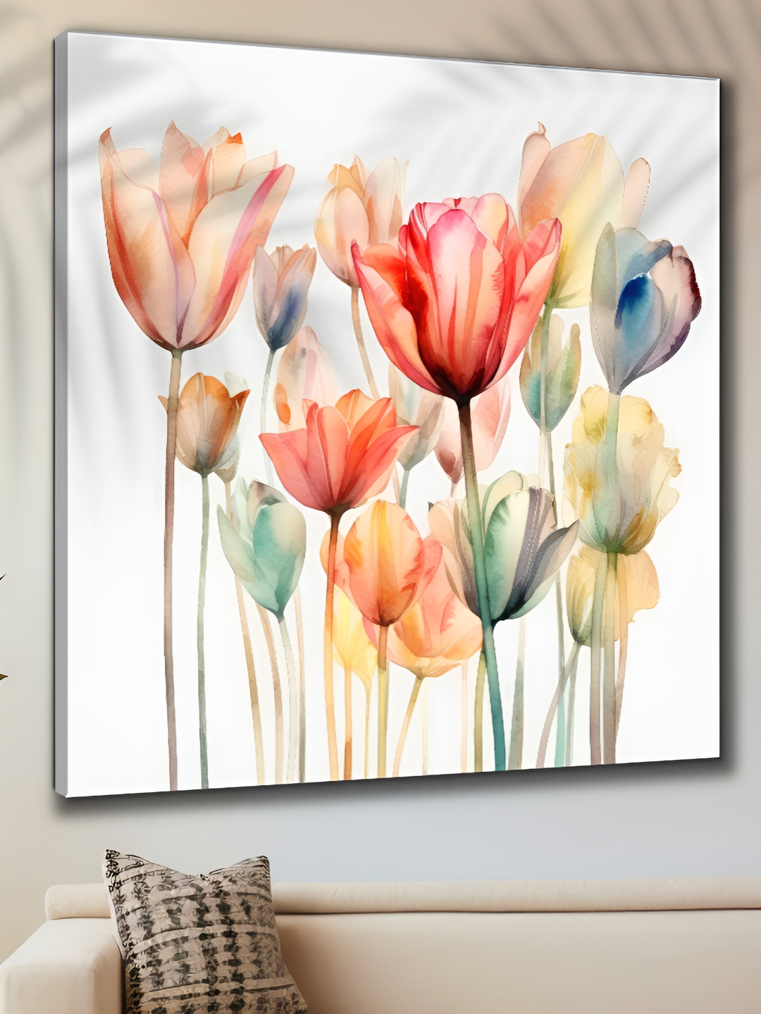 Myntra Elegant Homes White & Peach-Coloured Floral Printed Canvas Wall Painting