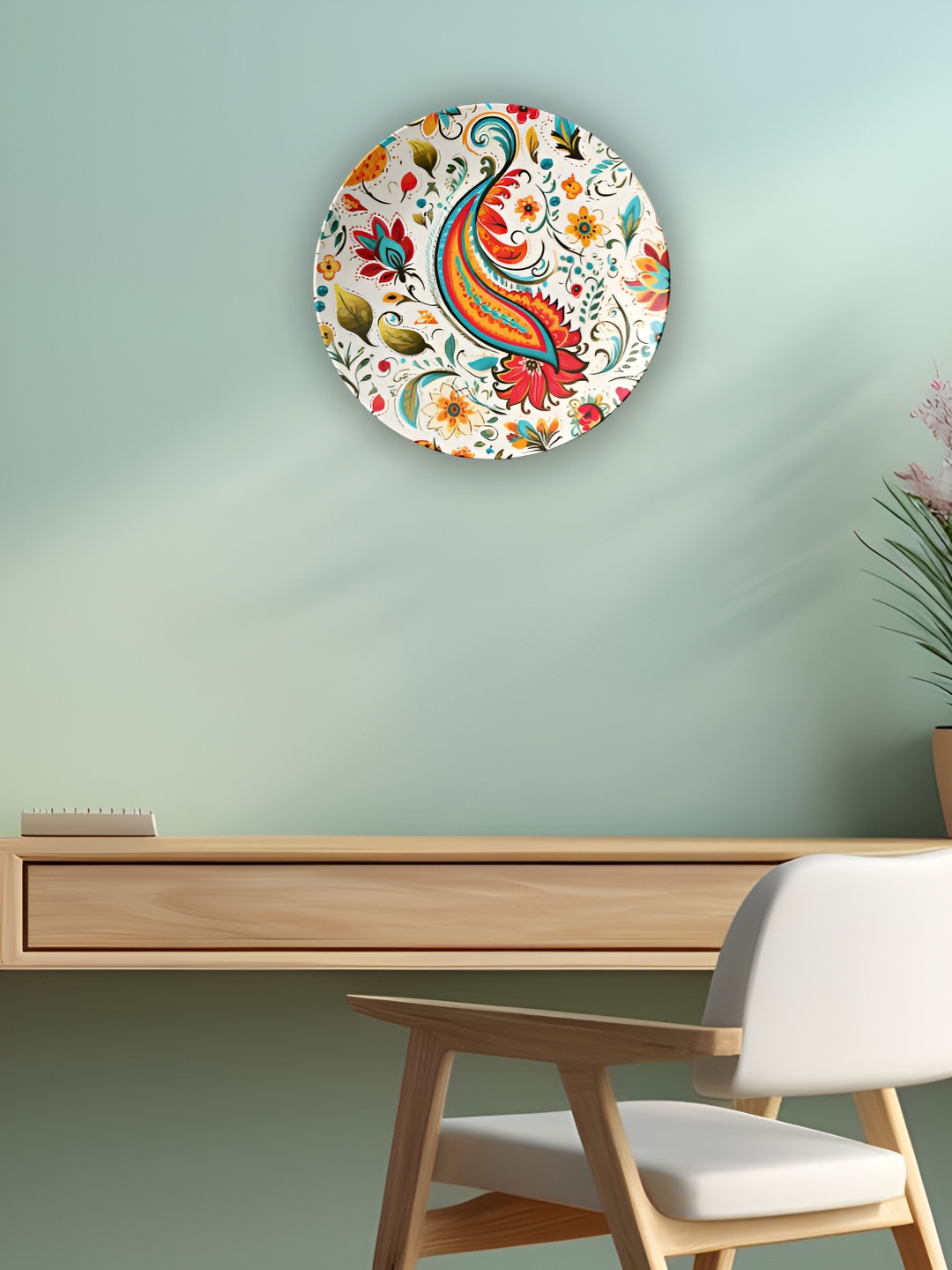 THE QUIRKY HOME A Boho Chic Ceramic Floral Glossy Hanging Hall Wall Plates-9.8In