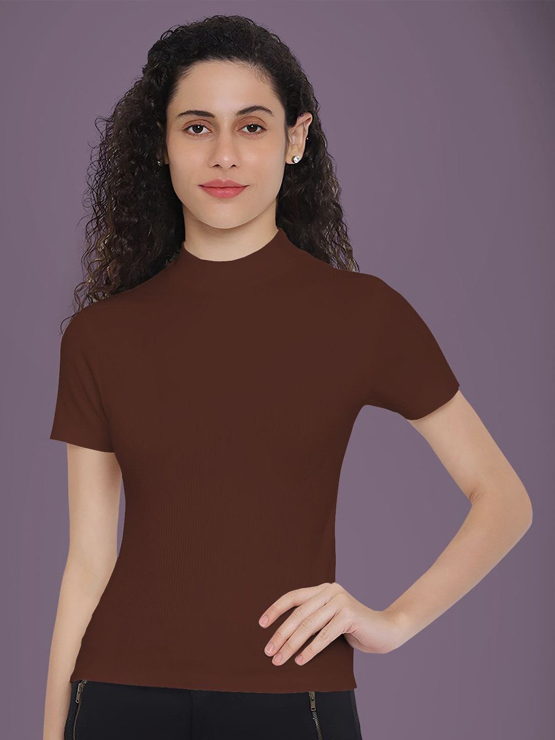 Dream Beauty Fashion Tripta Women Round Neck Short Sleeves Fitted Top