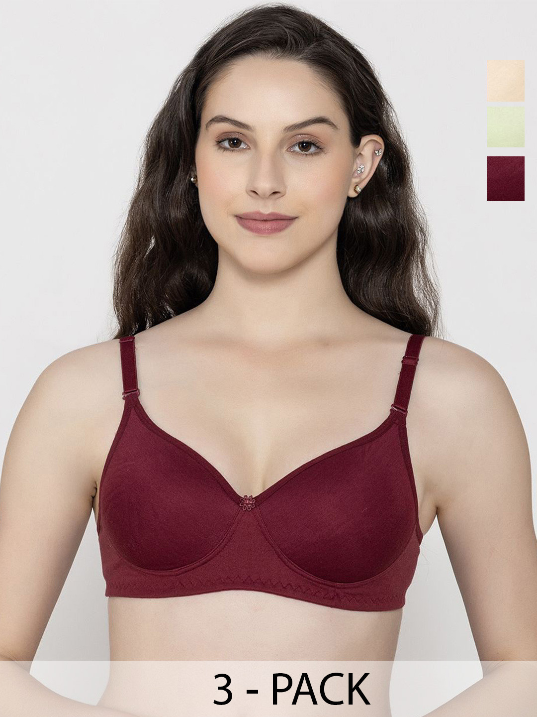 Narsingha Dreams Pack Of 3 Cotton Full Coverage Lightly Padded Everyday Bra
