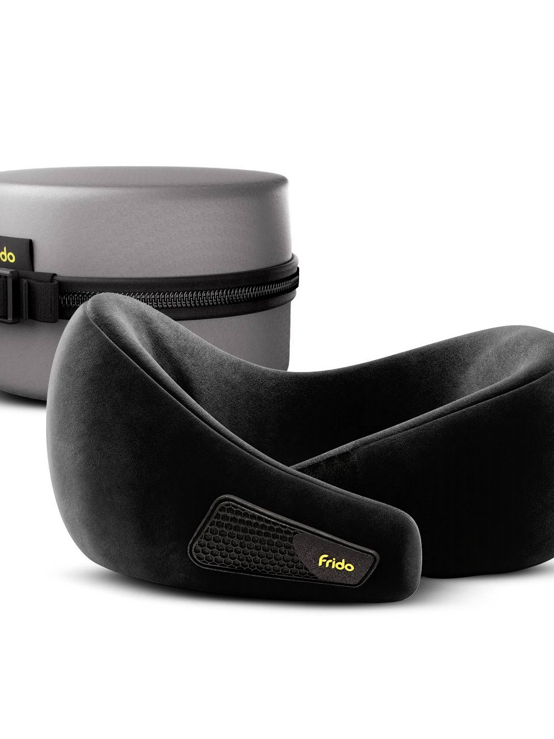 FRIDO Black Solid Faux Velvet Breathable Medium Memory Foam Travel Pillow-12.7 x 26 x 24 cm