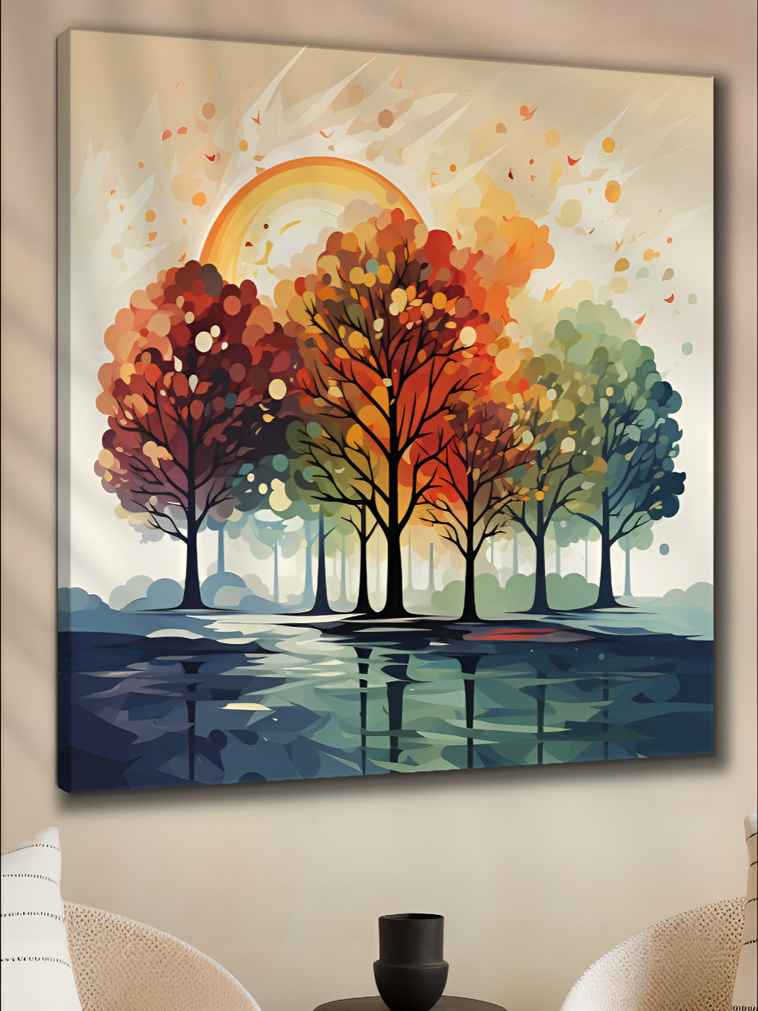 Myntra Elegant Homes Sun Rising Canvas Wall Square Paintings Wall Art - 20 x 20In