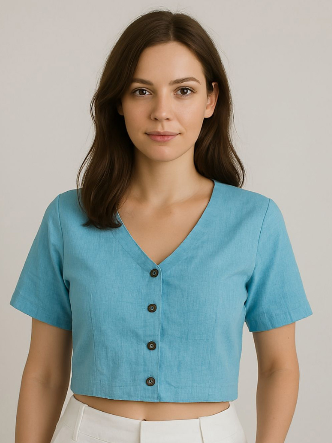 HOUSE OF MAITHILI Hand Embroidered Pure Cotton V Neck Saree Blouse