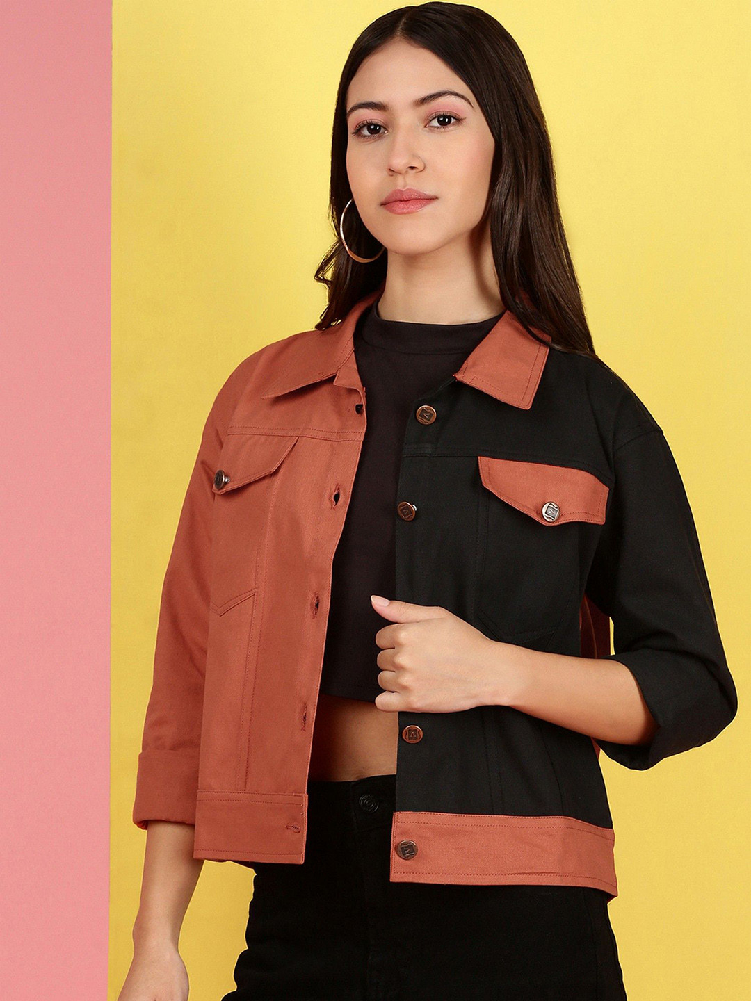 Kaali Peeli Women Colourblocked Two Tone Denim Jacket