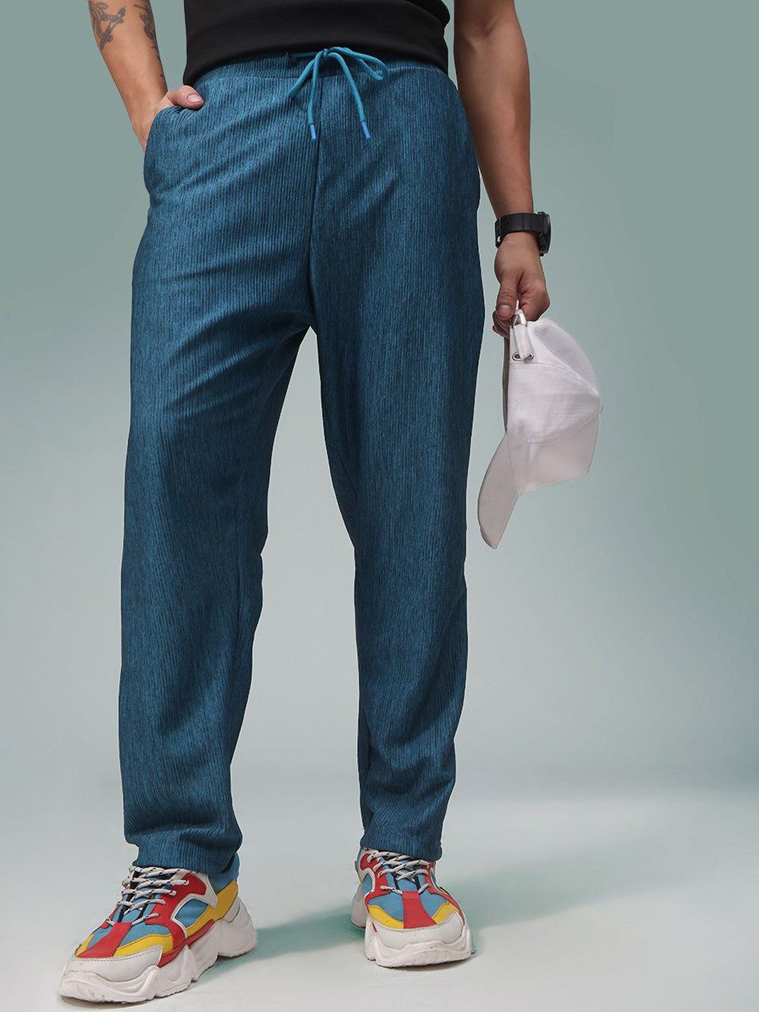 MADSTO Men Striped Straight-Fit Drawstring Trousers