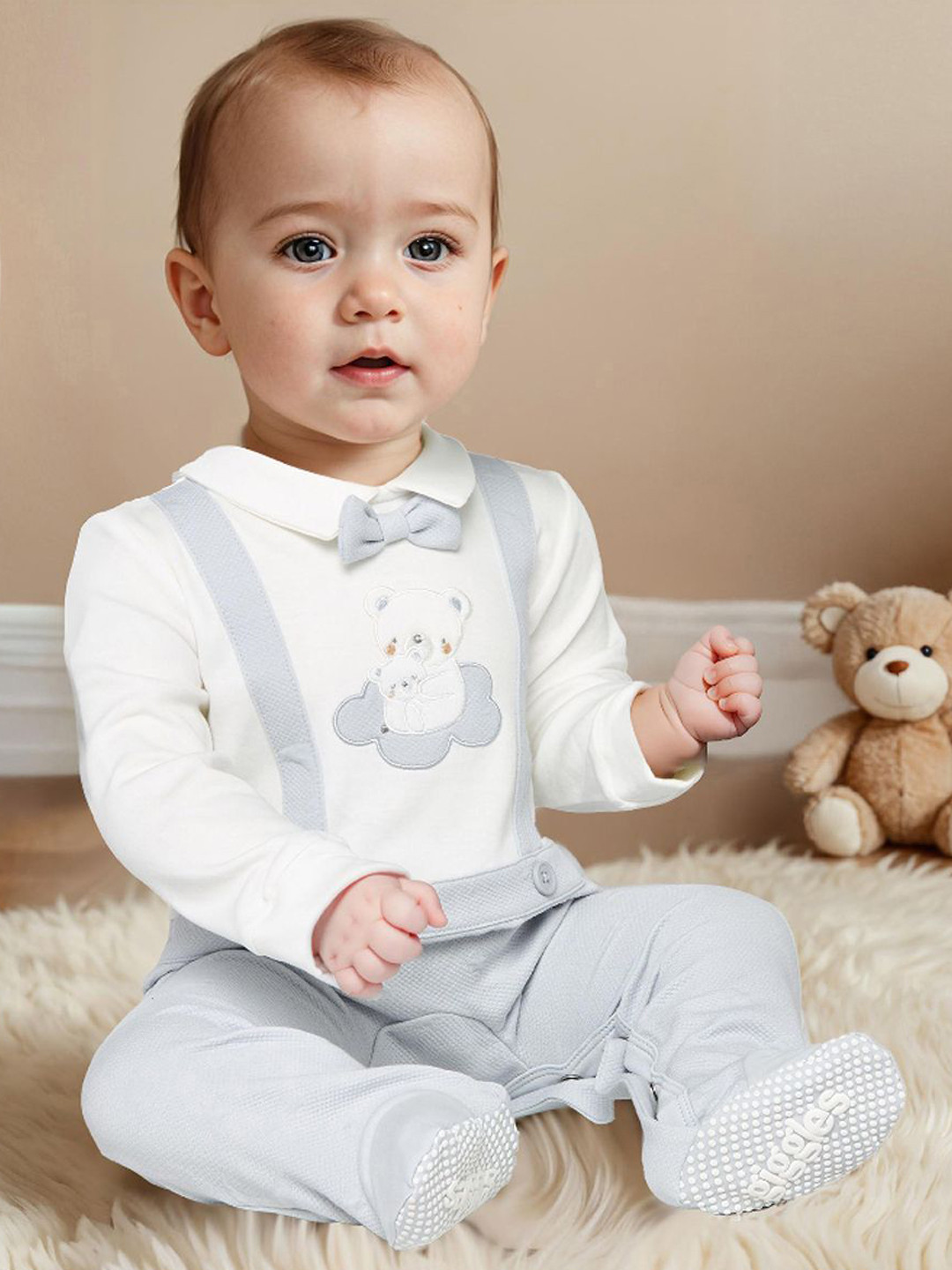 Giggles by Babyshop Boys Cotton Bear Applique Sleepsuits