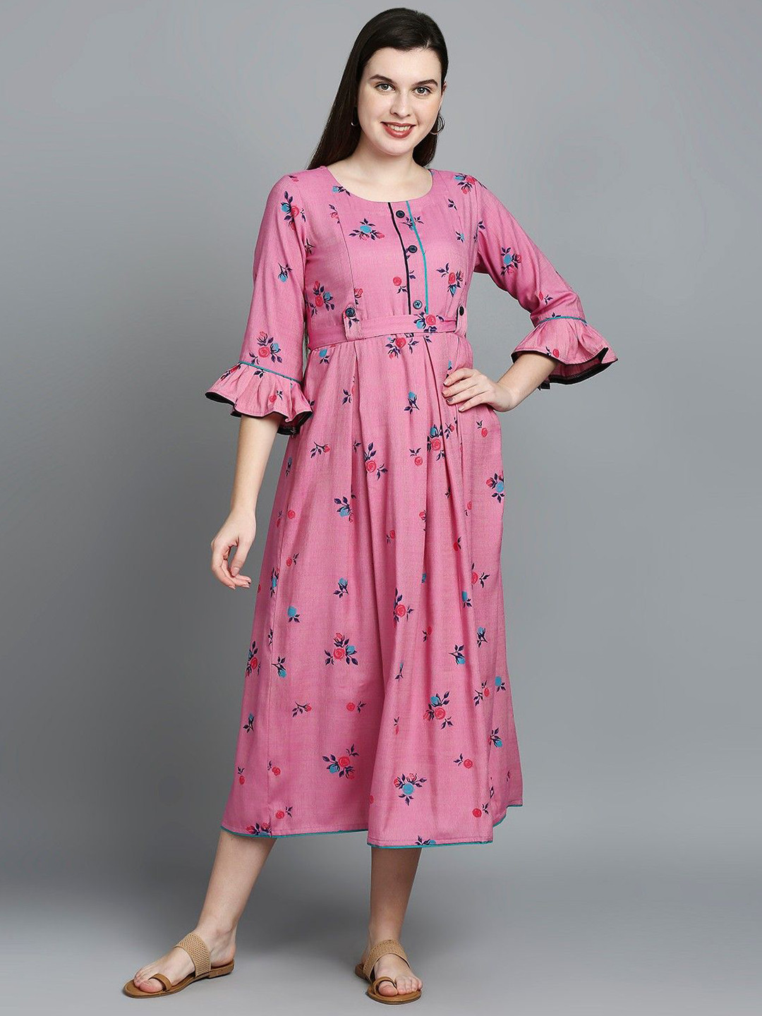 MORDEN MUSE Women Paisley Printed Summer Sheers Maternity Anarkali Kurta