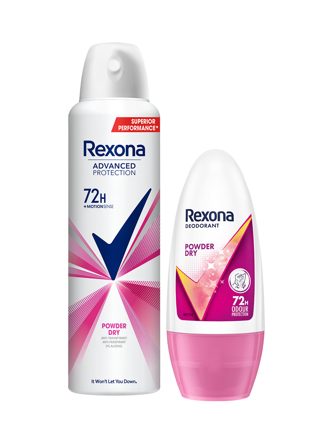 Rexona Set Of Powder Dry Antiperspirant Deodorant & Underarm Roll On For Women