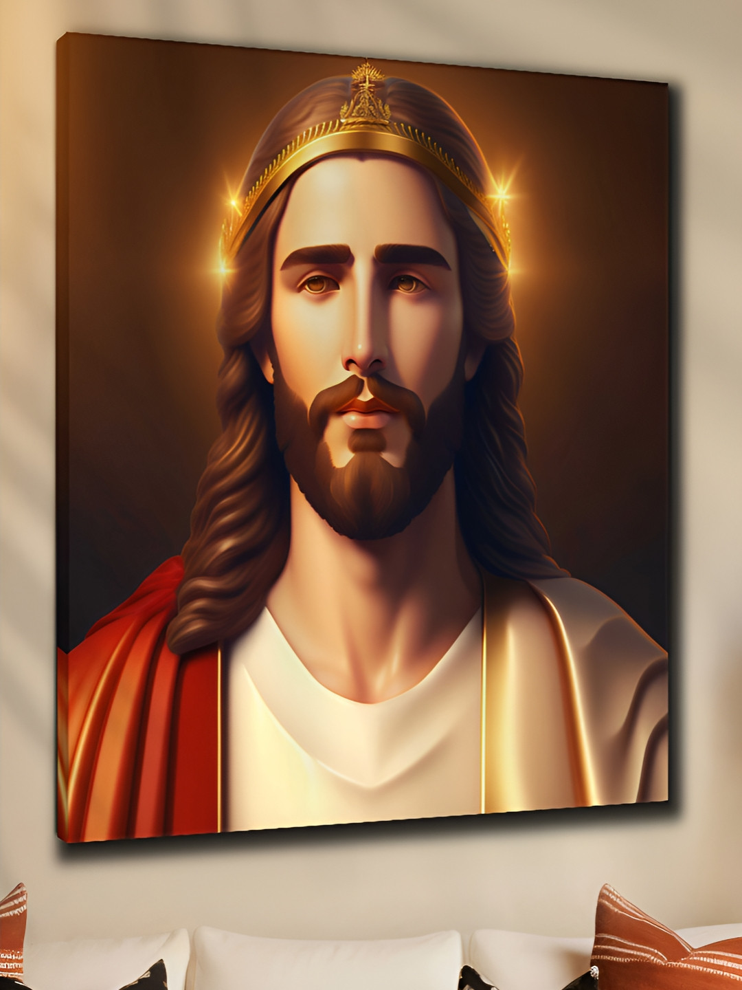 Myntra Elegant Homes White & Red Jesus Christ Canvas Wall Art