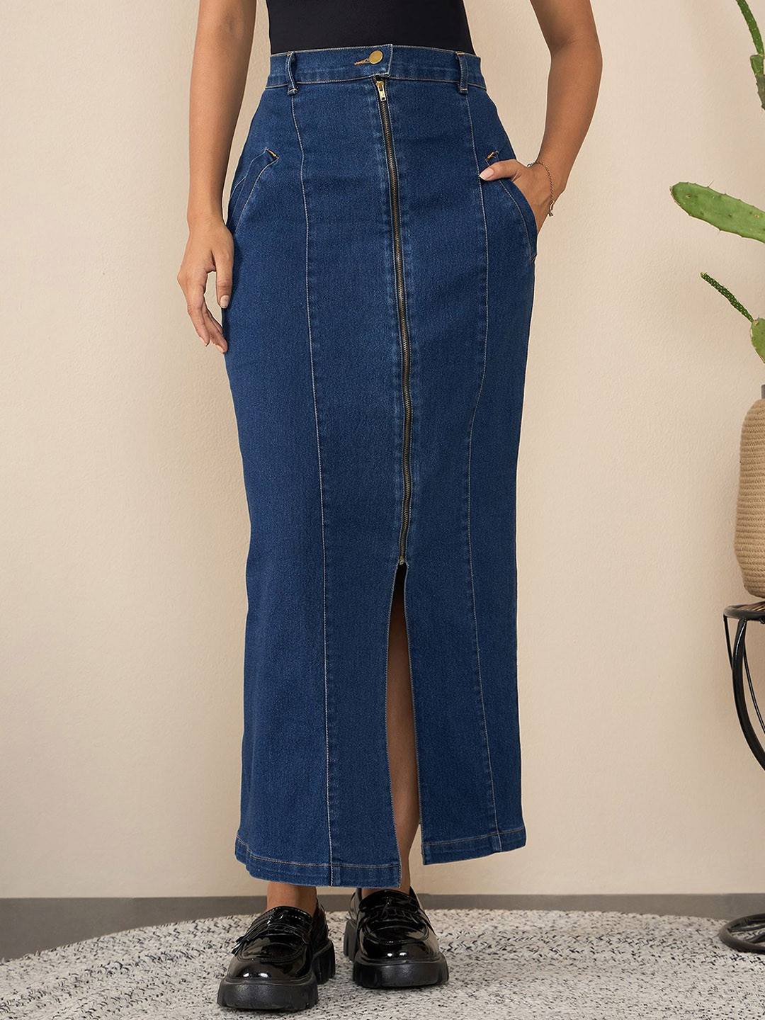 Chemistry Straight Maxi Skirt With Slanting Zip Detail