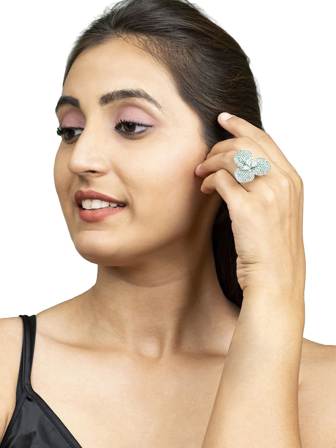 Shining Jewel - By Shivansh Silver-Plated American Diamond-Studded Adjustable Finger Ring
