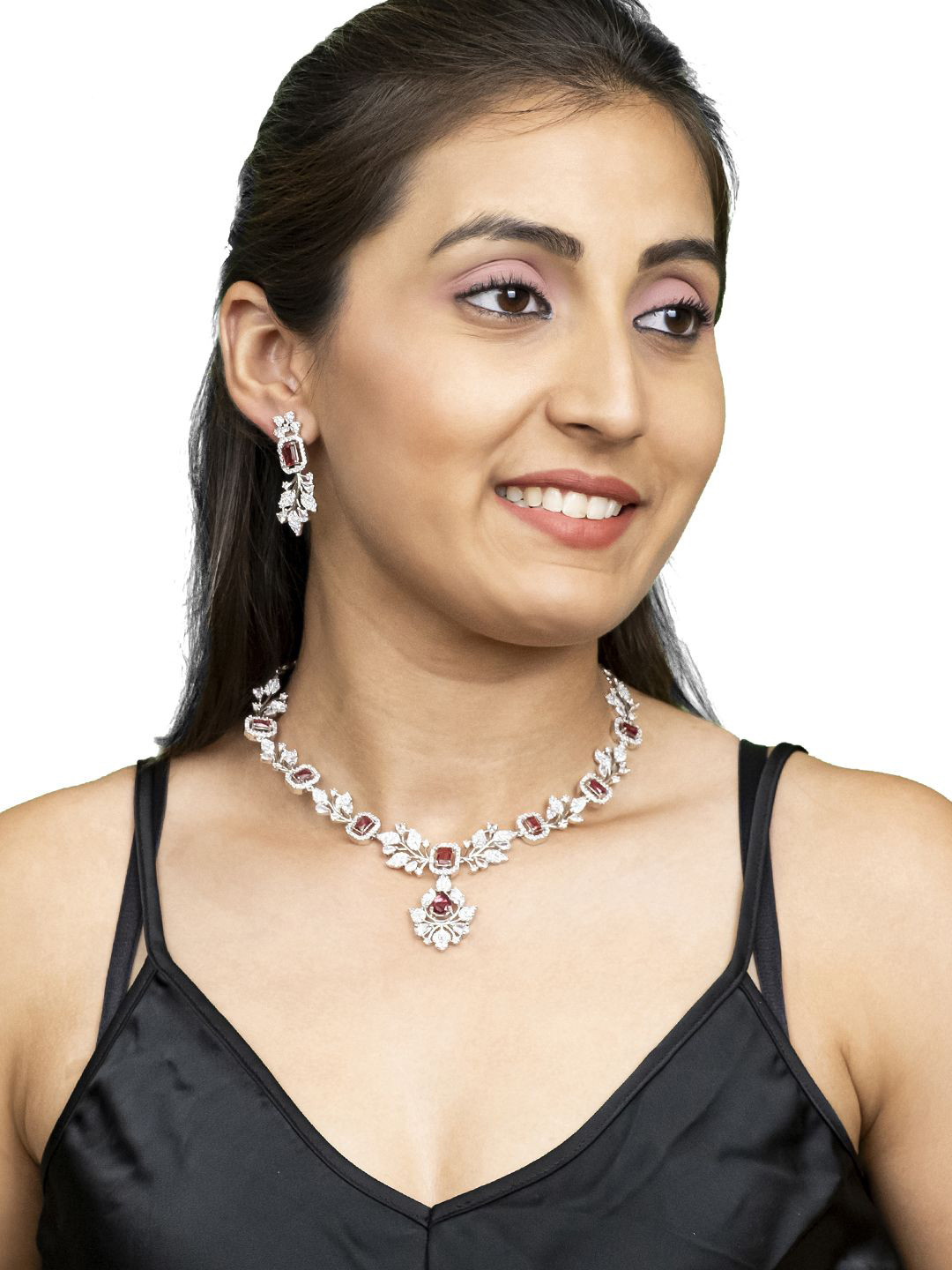 Shining Jewel - By Shivansh Silver-Plated AD & CZ And Crystals Stone Studded Jewellery Set