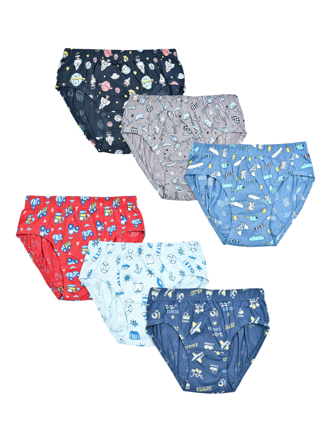 Revvo Junior Boys Pack Of 6 Printed Pure Cotton Basic Briefs RJF-604