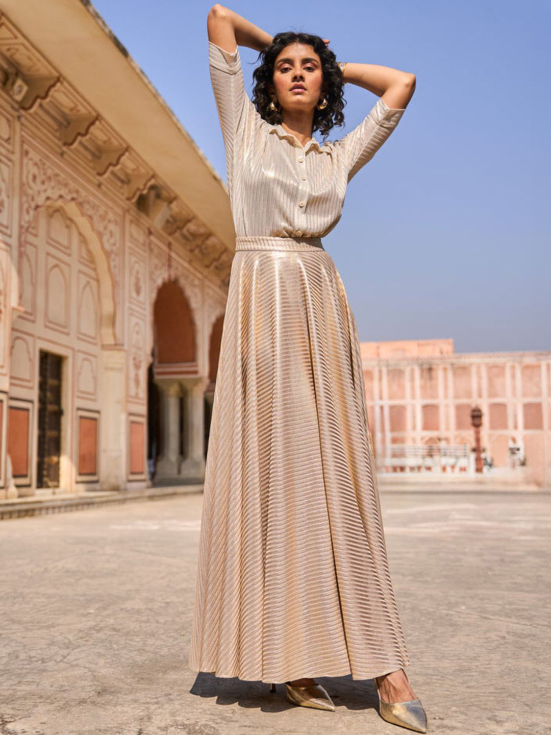 Dash and Dot Textured Lam Maxi Skirt Set