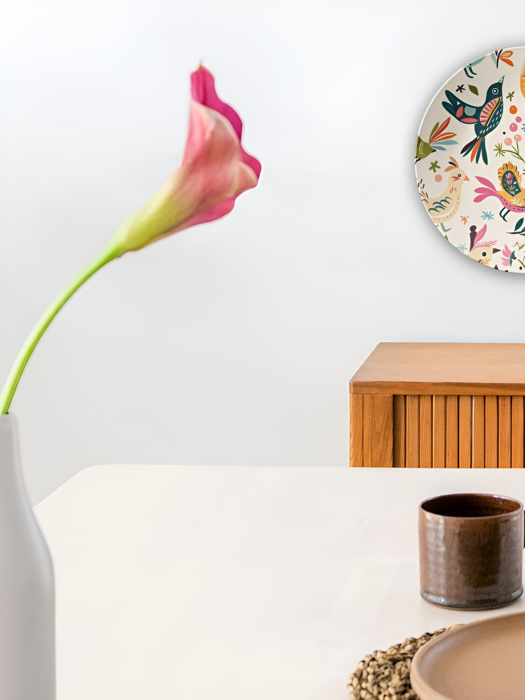 THE QUIRKY HOME A Whimsical Bird Crafted Ceramics Matte Hanging Hall Wall Plates-8In