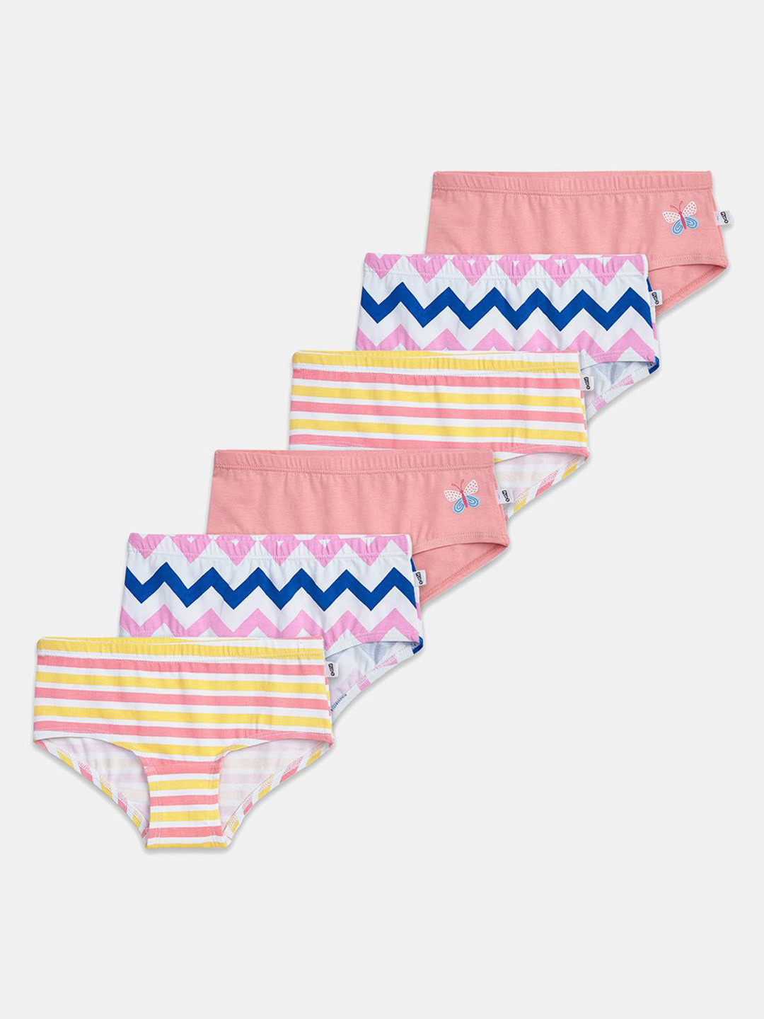 Pack Of 6 Girls Printed Pure Cotton Mid-Rise Basic Briefs UG-ChevronStripes: