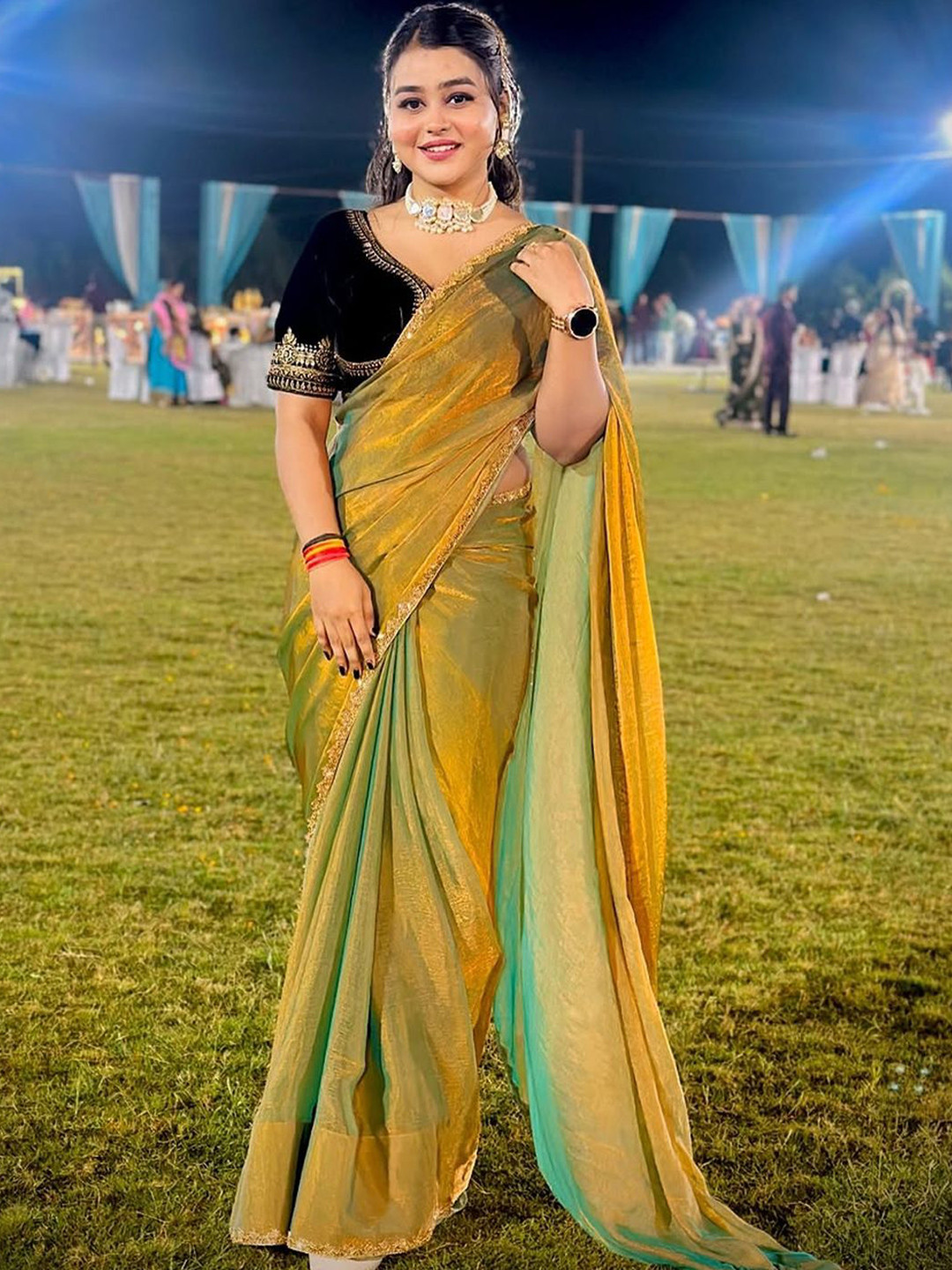 awesome Embellished Beads and Stones Ilkal Saree