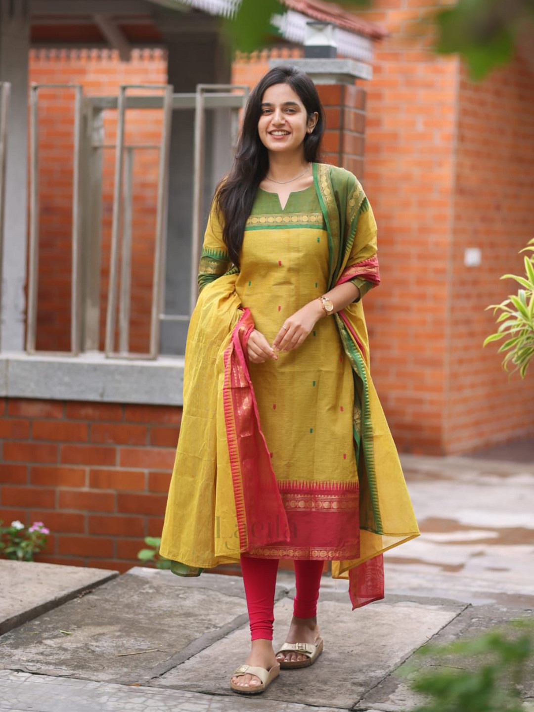 Anni Designer Women's Yellow Rayon Blend Woven Design Straight Kurta With Dupatta