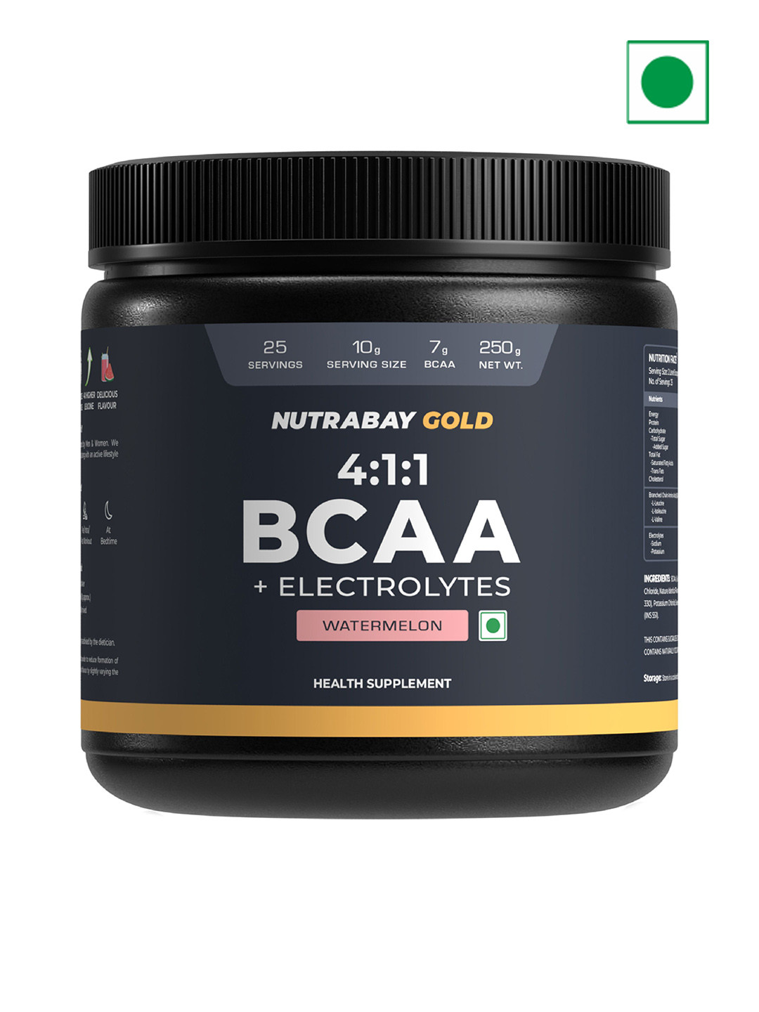 Nutrabay Gold BCAA 4:1:1 With Electrolytes - 250 g - Watermelon Flavor