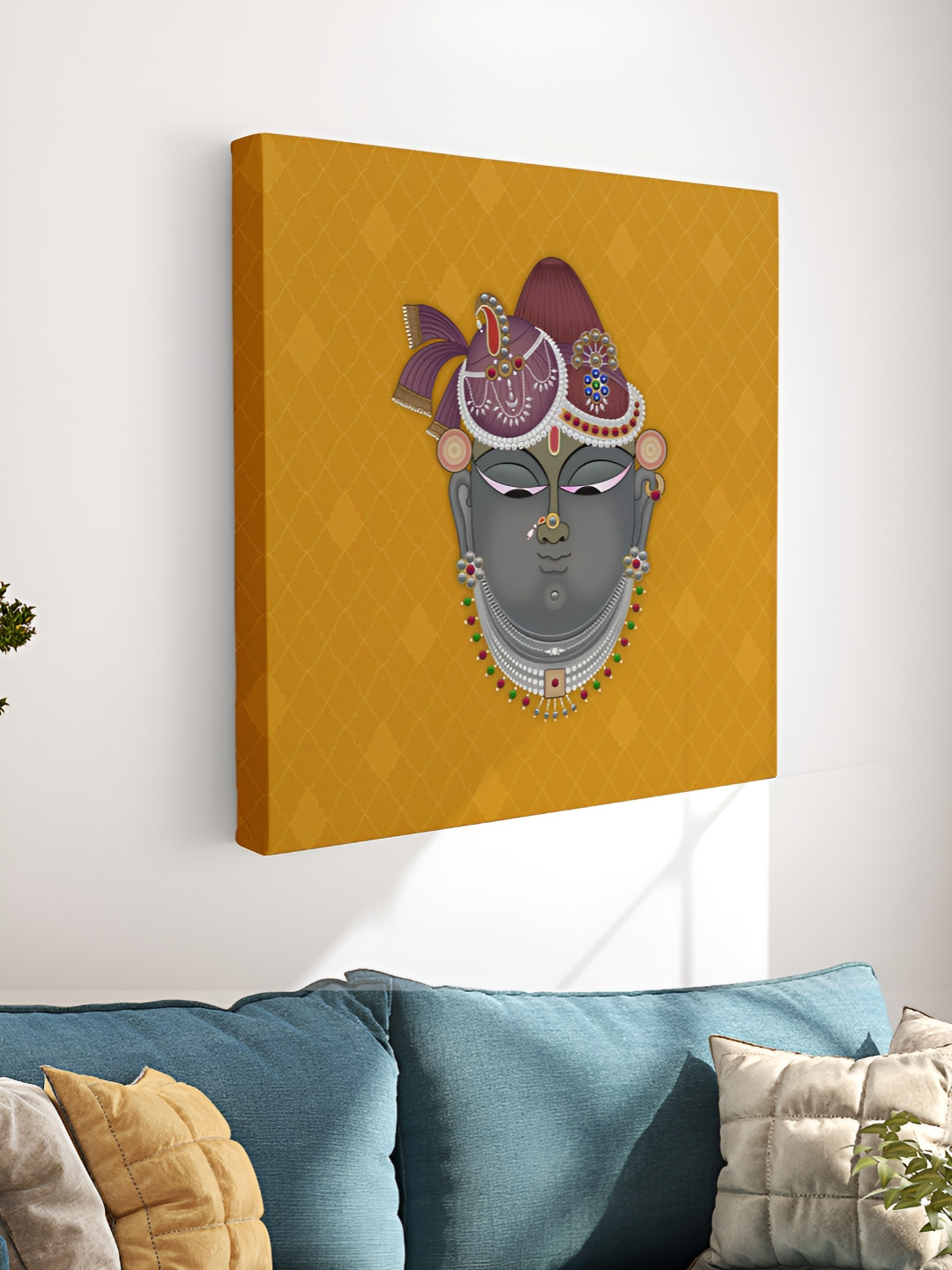 Myntra Elegant Homes Pichwai Cow & Shrinath Ji Canvas Square Paintings Wall Art-19.7 x 19.7In