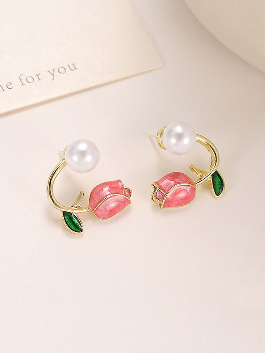Krelin Gold-Plated Pearls Studded Romantic Floral Studs