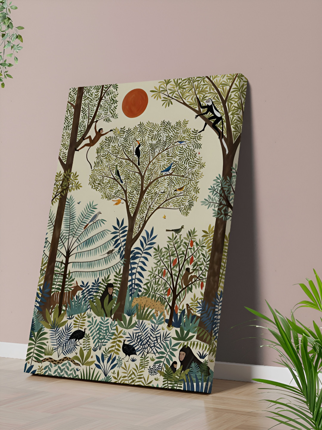 SAF Green & Blue Tropical Forest Wildlife Canvas Wall Painting