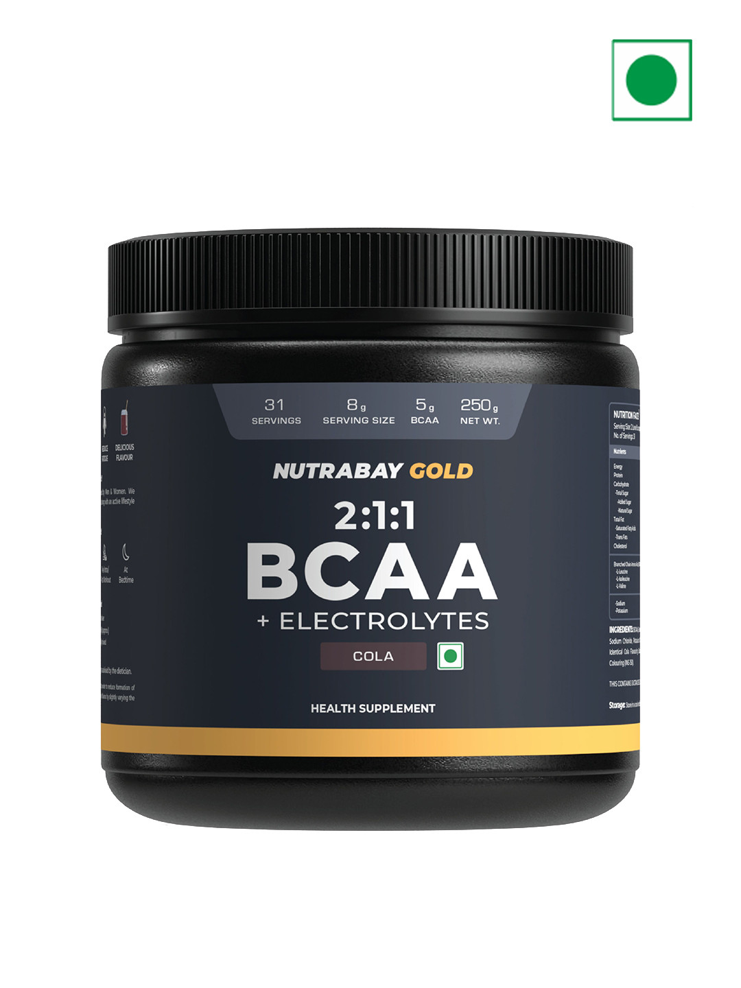 Nutrabay Gold BCAA 2:1:1 With Electrolytes - 5 g Vegan BCAAs Energy Drink - 250 g - Cola
