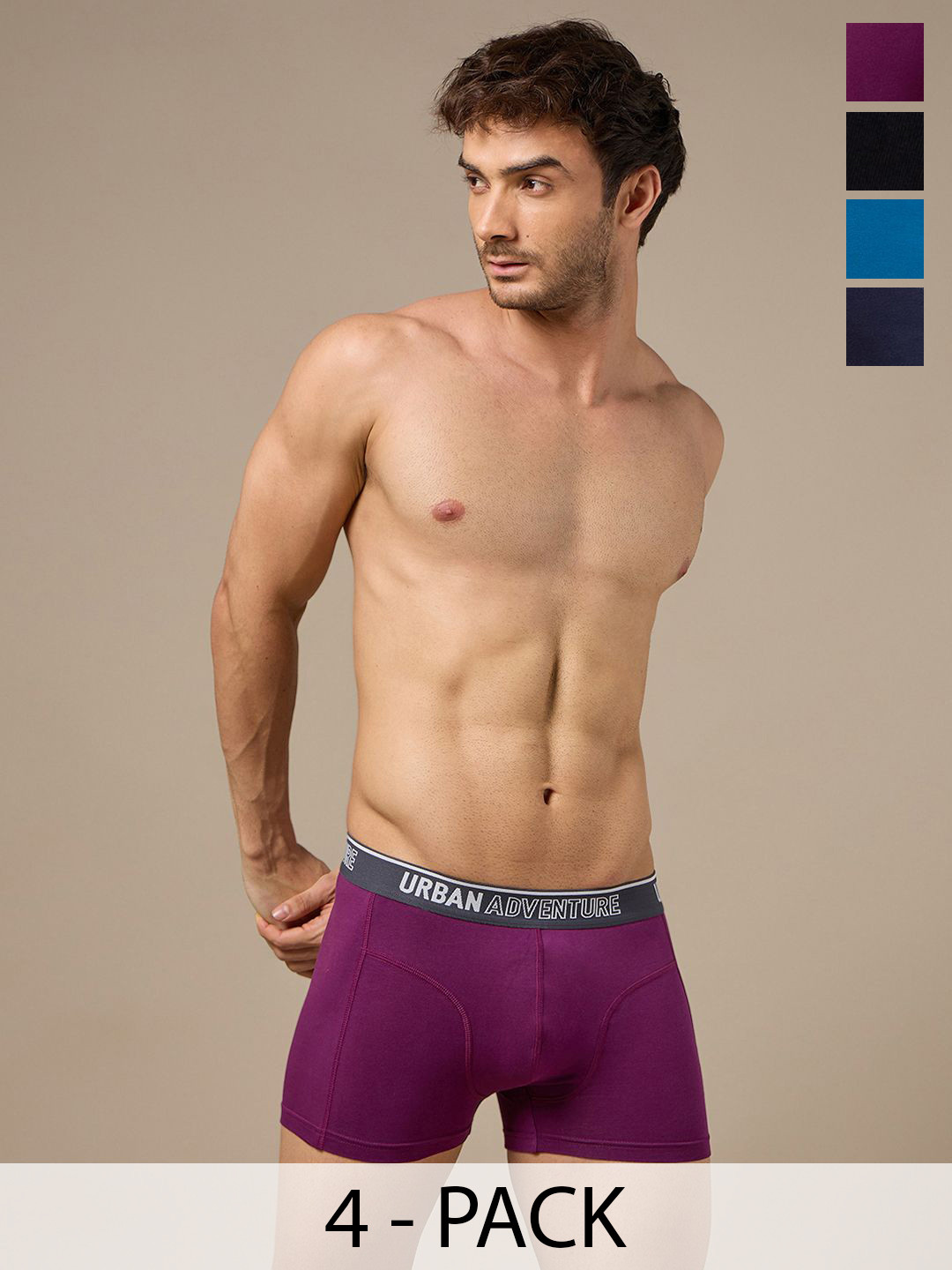 URBAN ADVENTURE Pack of 4 Anti-Bacterial Short Trunks 4P-UAM-007(BLK-NVY-LAG-WINE)
