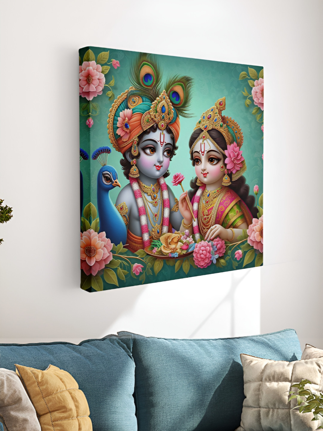 Myntra Elegant Homes Blue & Green Radha Krishn Canvas Religious Wall Art