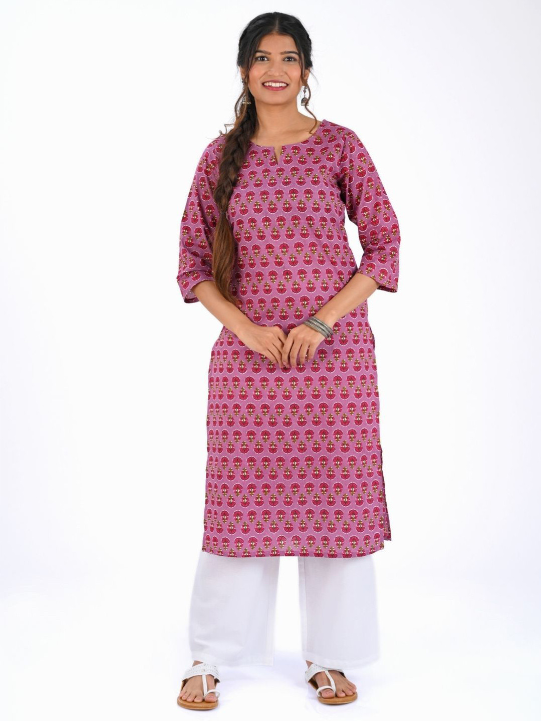 30 Looks Women Geometric Cold-Shoulder Sleeves Mirror Work Kurta