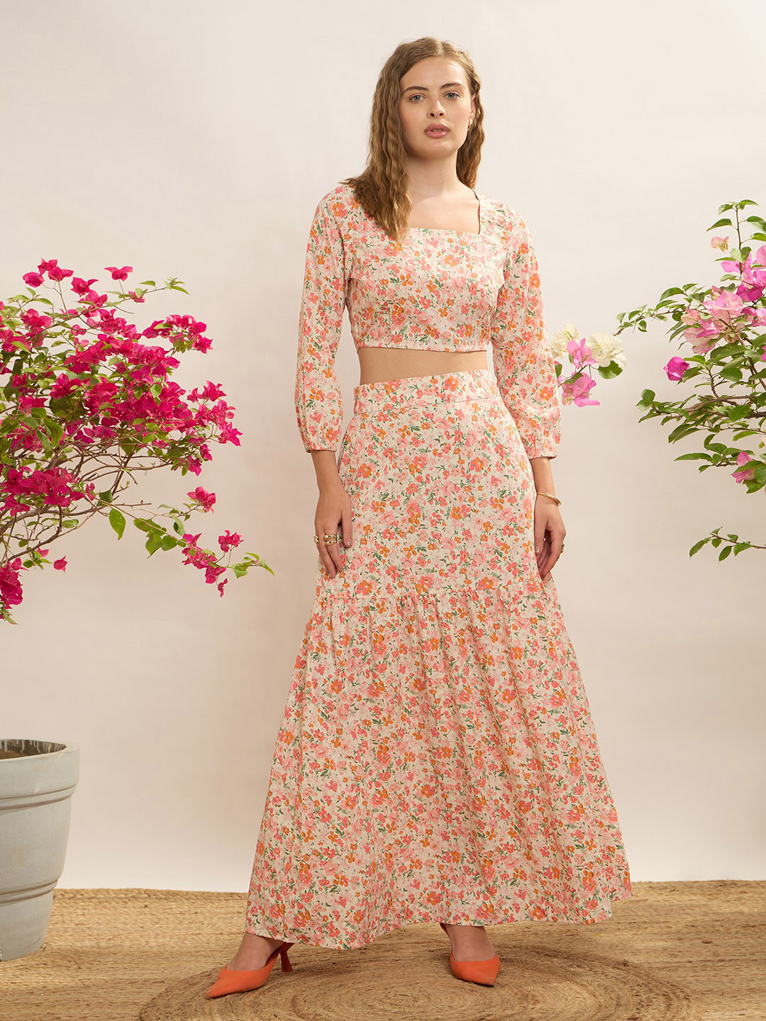 CORSICA Floral Print Square Neck Maxi Skirt Co-Ords