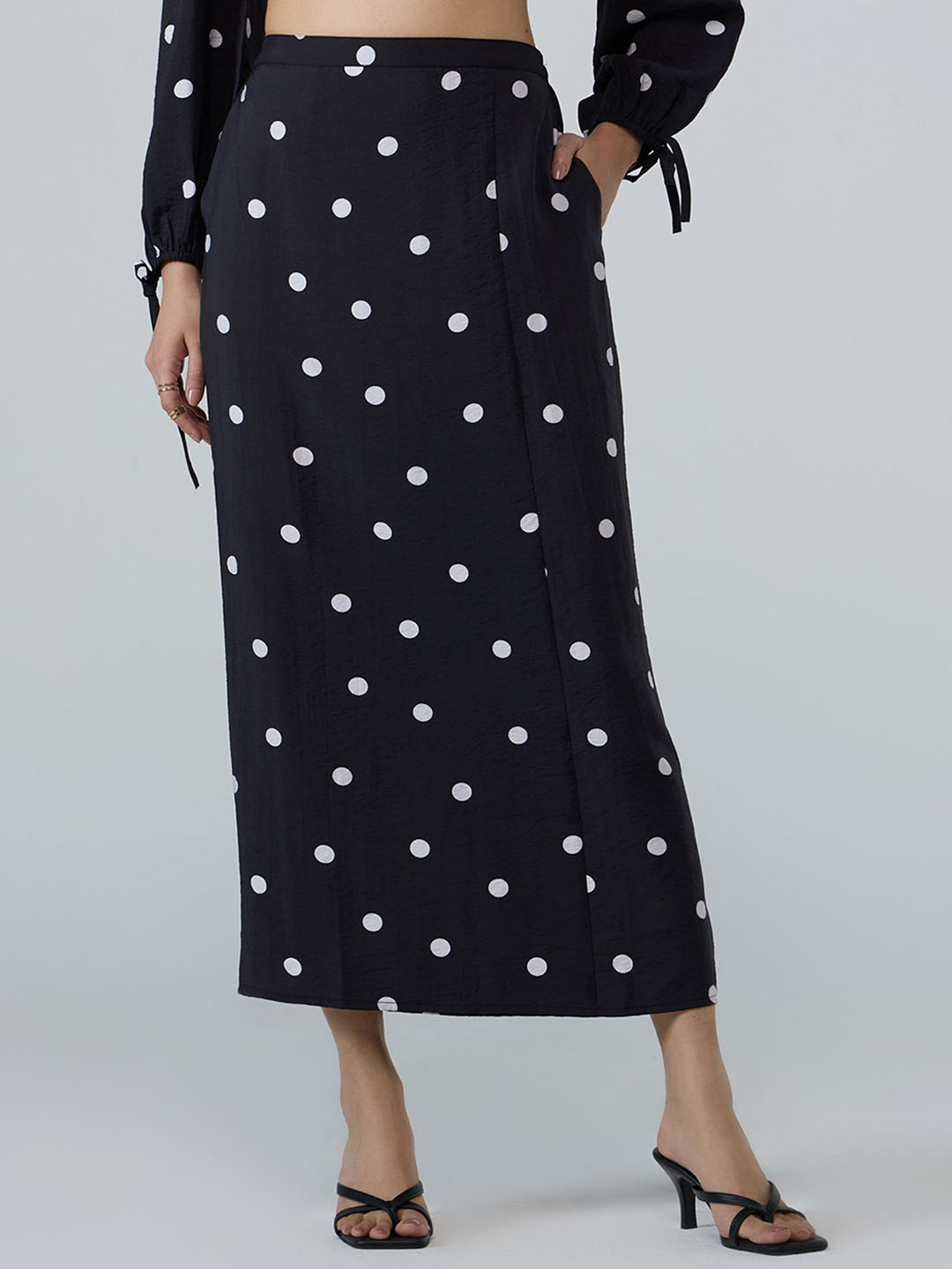 20Dresses Women Polka Dot Printed Monochrome Pencil Midi Skirts