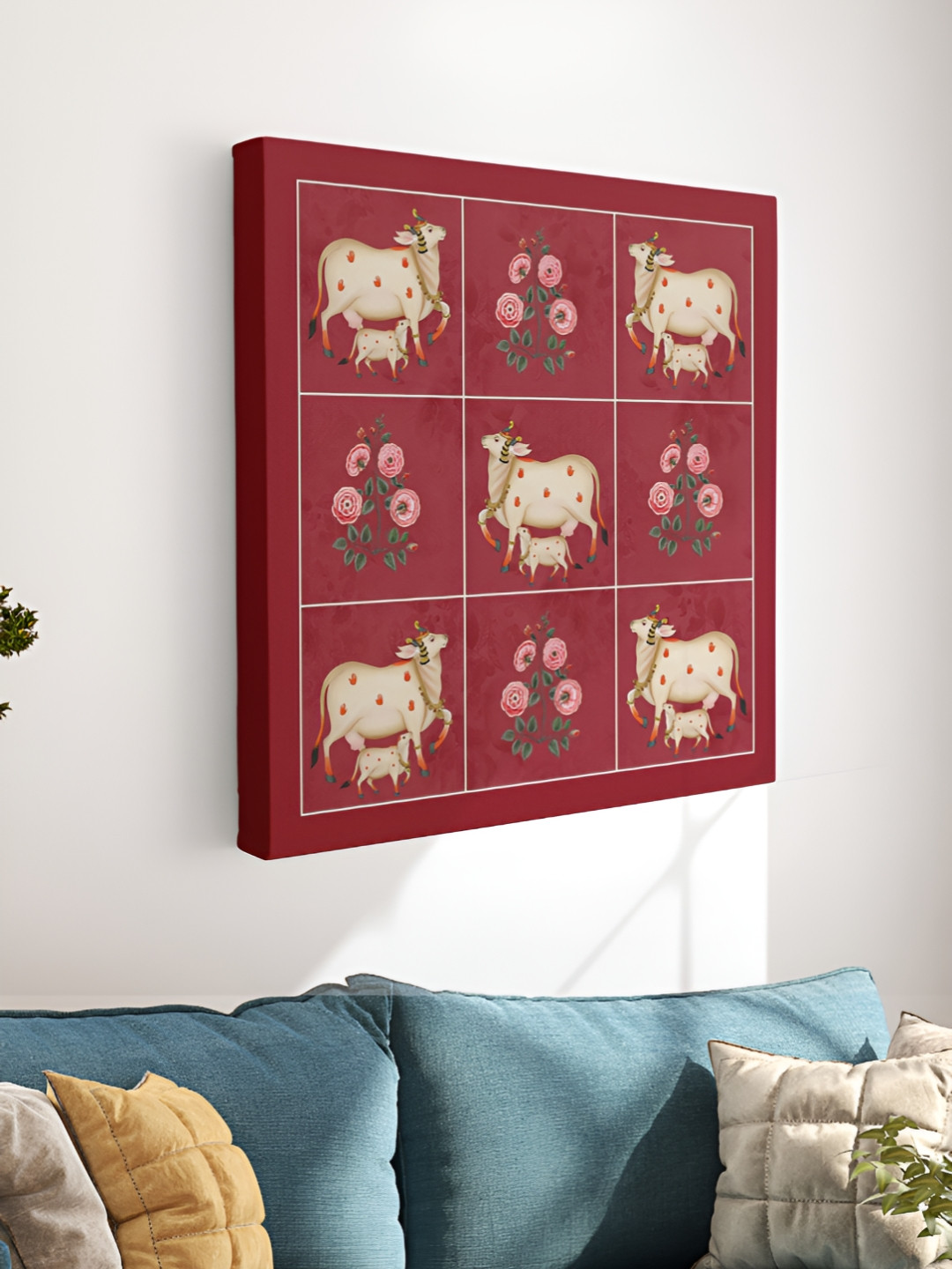 Myntra Elegant Homes Maroon & Beige Pichwai Cow Canvas Wall Art