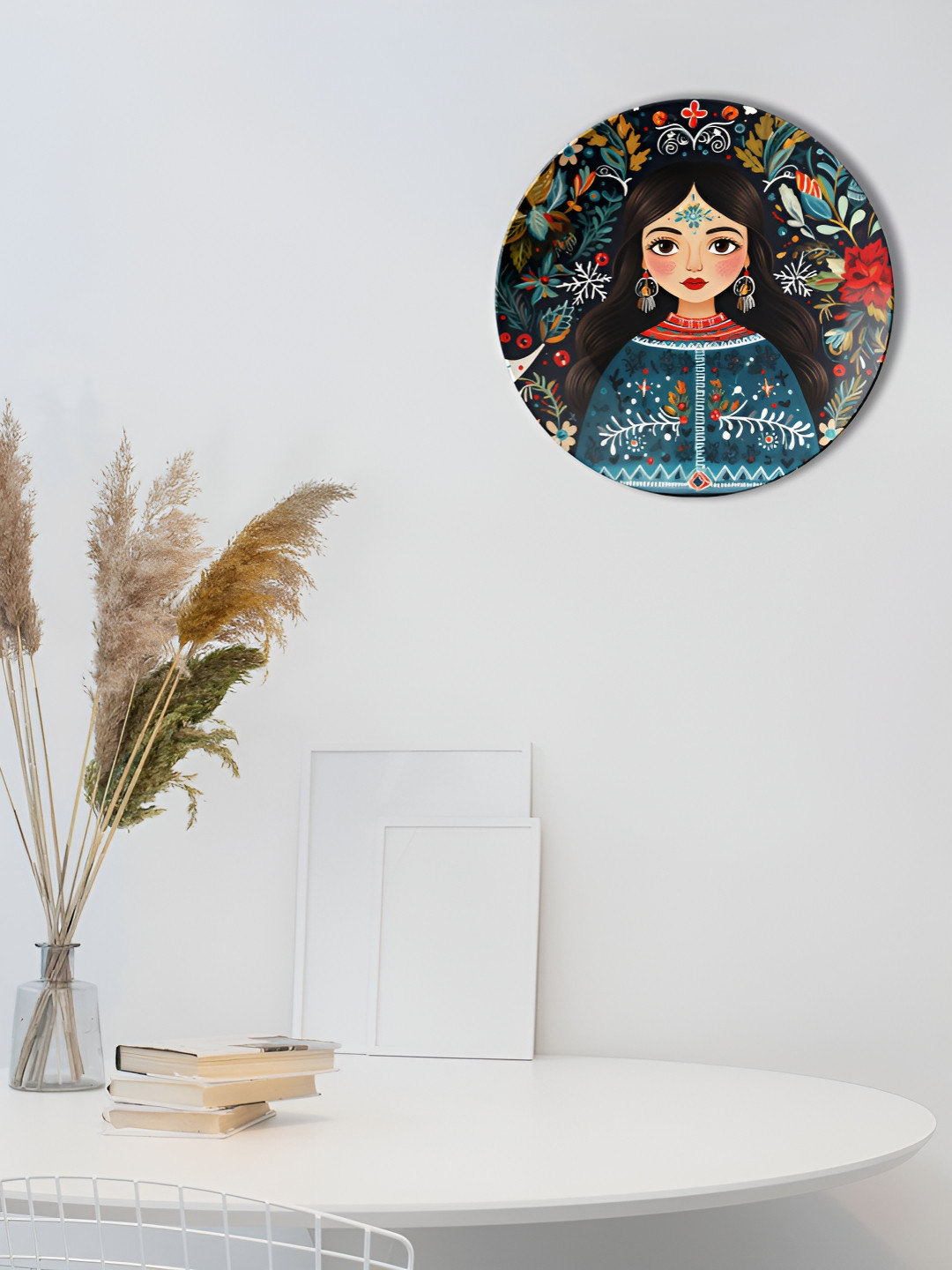 THE QUIRKY HOME Mystic Beauty Ceramic Ethnic Motifs Glossy Hanging Hall Wall Plates-8In