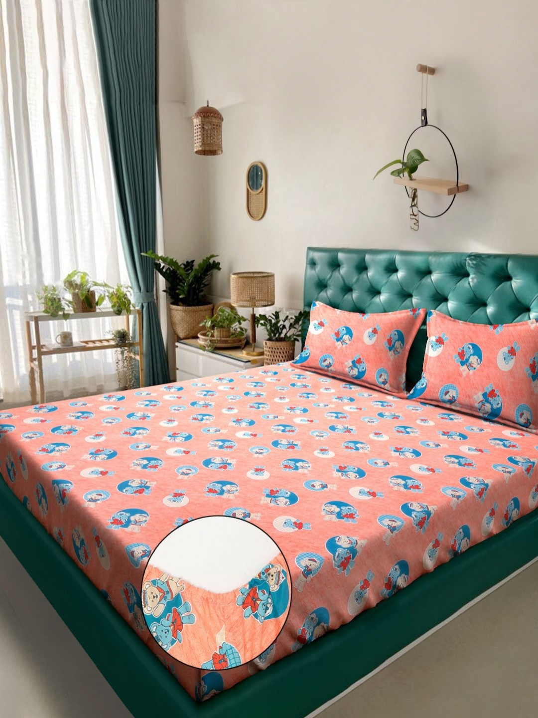 KLOTTHE Book Fold Orange Conversational Pure Cotton Soft Feel 400 TC Fitted King Fine Bedsheet with 2 Pillow Covers-98 x 89 inches