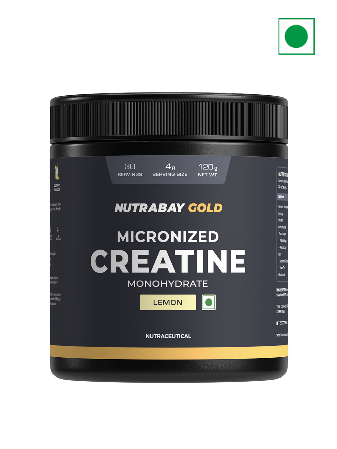 Nutrabay Gold Micronised Creatine Monohydrate - 120 g - Lemon Flavor