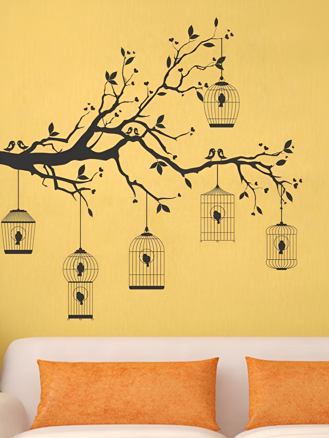 LANSTICK Black Birds Printed Self Adhesive Wallpaper