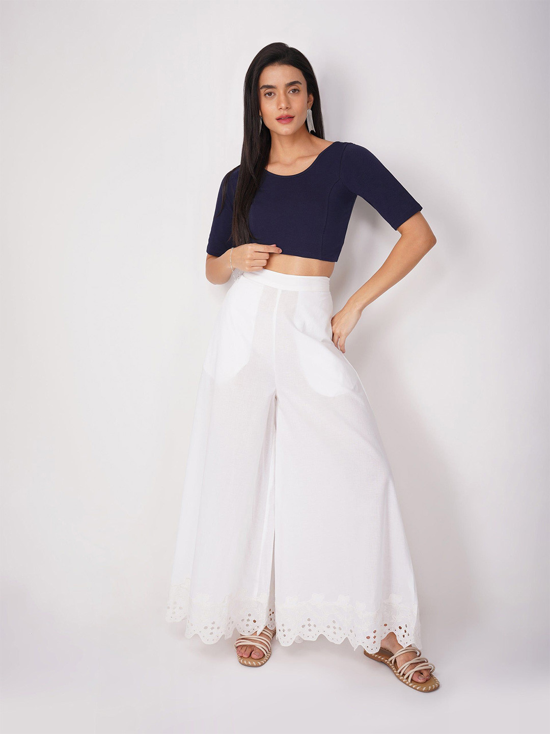 Swtantra Women's ComfortEase 4-Way Stretch Blue Short Sleeve Blouse