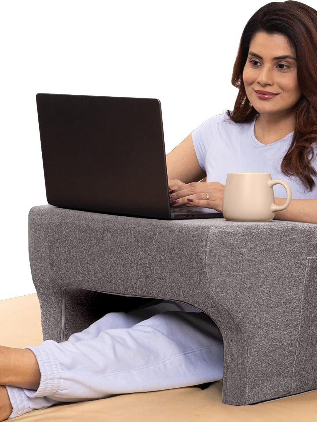 FRIDO Grey Solid Faux Velvet Breathable Firm Memory Foam Travel Pillow-34.29 x 54.61 x 69.85 cm