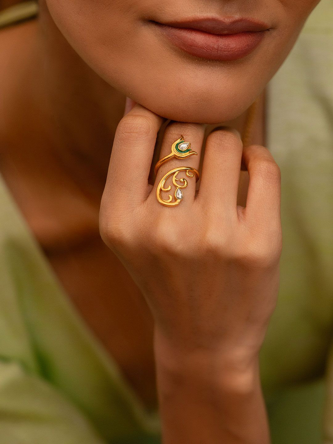 SHAYA 925 Silver Gold Plated Stone Studded Mangani Mahul Ring