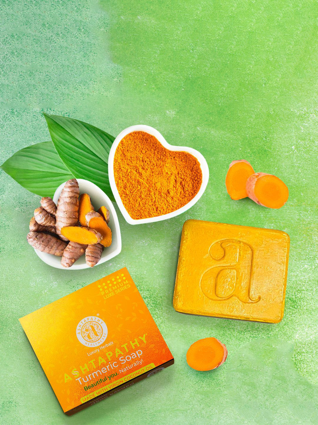 Ashtapathy Set Of 3 Turmeric Soap With Virgin Coconut Oil For Nourishment - 125 g Each