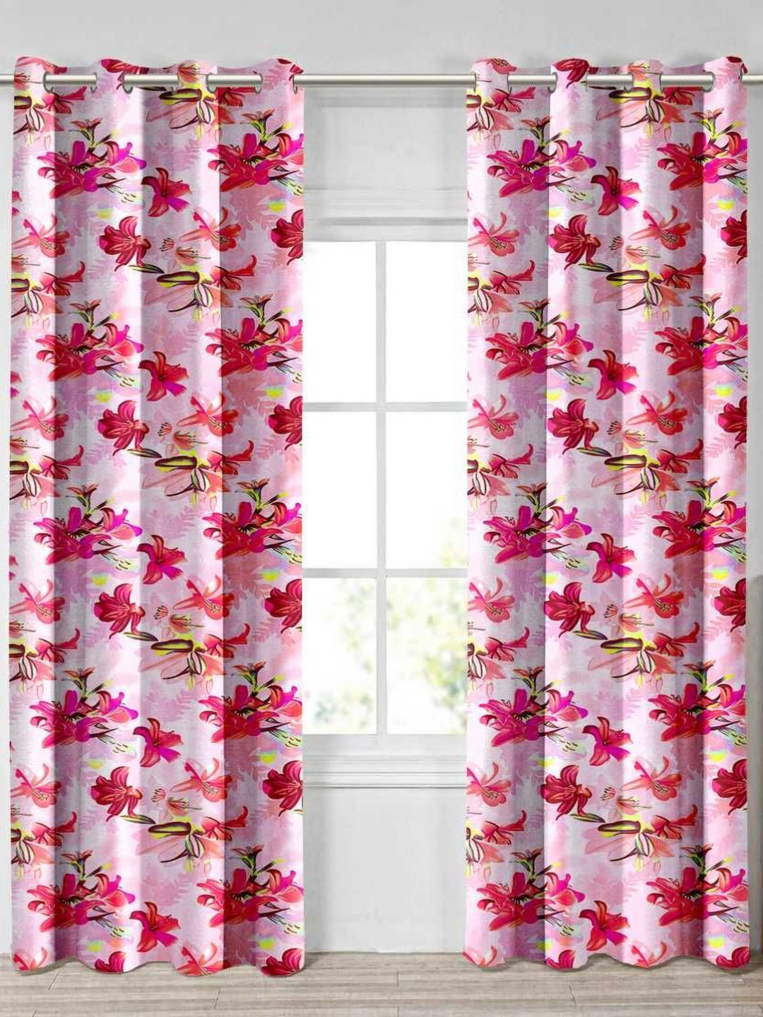 Aura Magenta & Pink Set of 2 Floral Window Curtain
