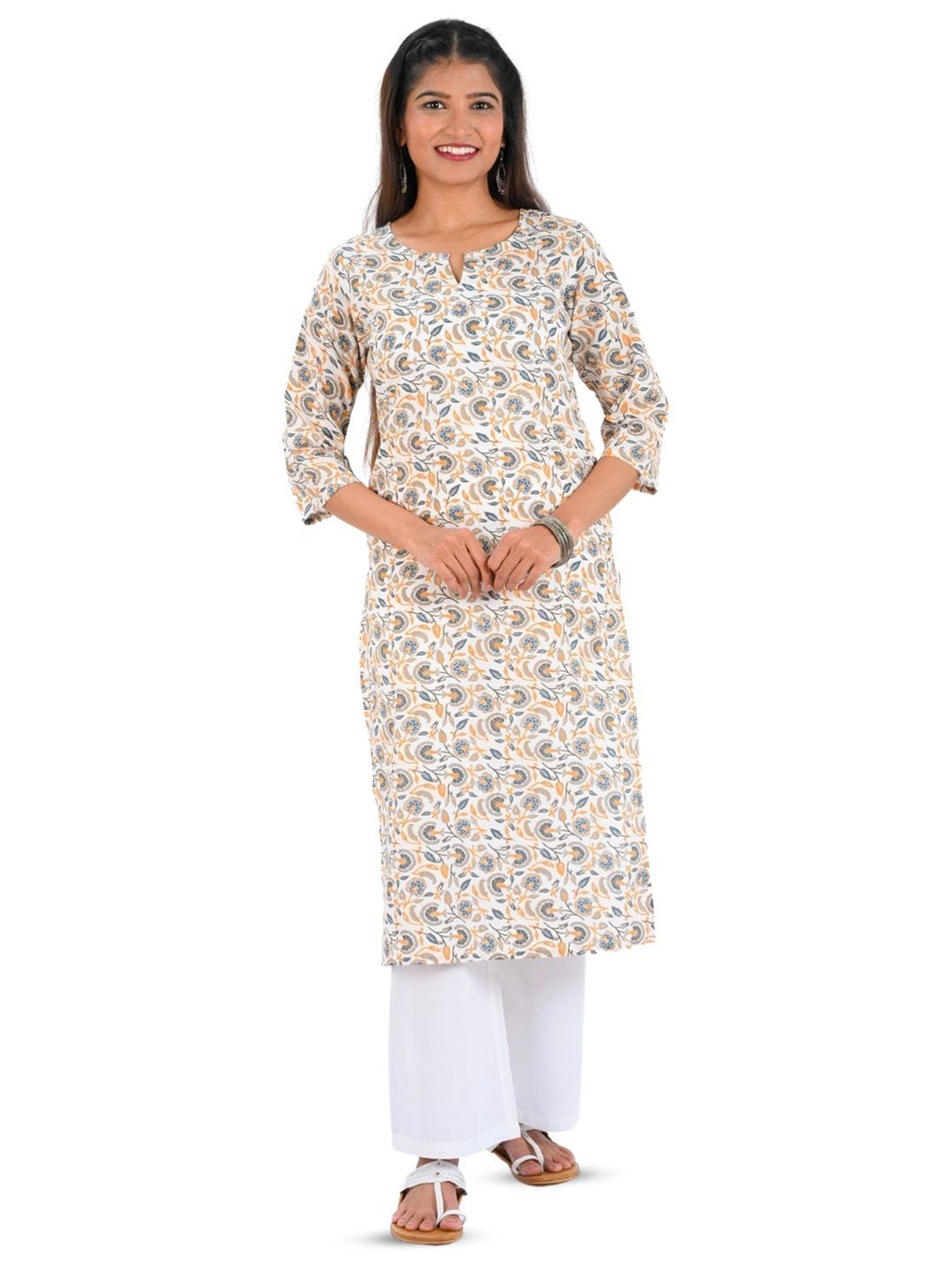 30 Looks Women Floral Printed Keyhole Neck Sequinned Kurta