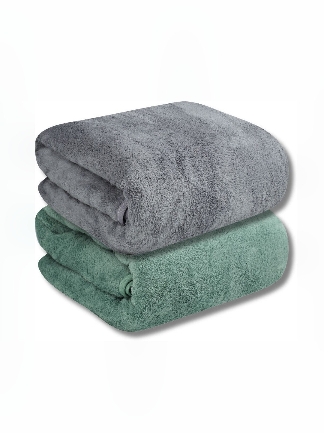Fezora Grey & Green 2 Pieces Microfiber 400 GSM Super Absorbent Bath Towels