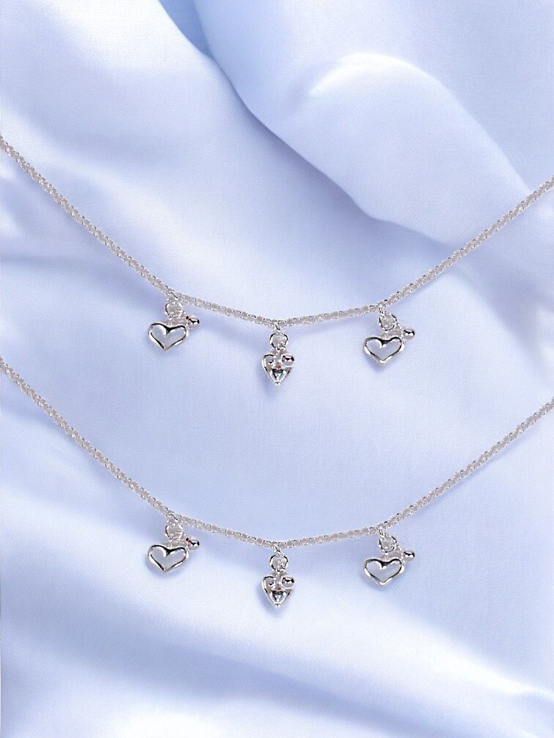 Taraash 925 Sterling Silver Heart With Small Bead Anklet