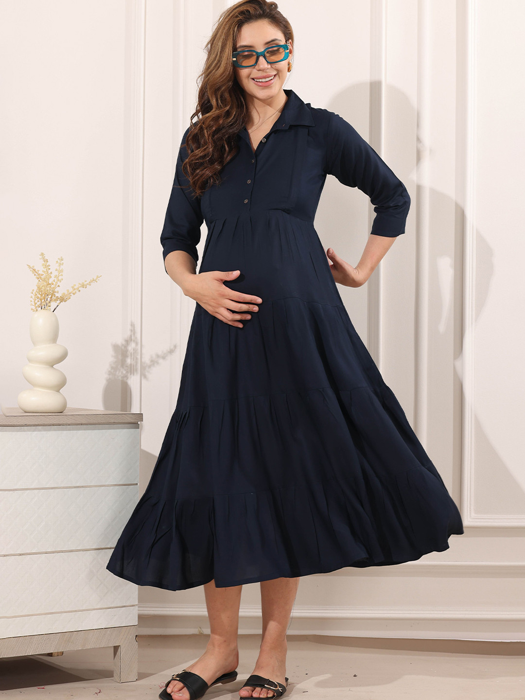 EASY MOM Fit & Flare Midi Dress